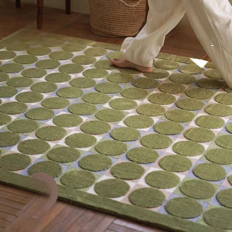 Green Carpet Living Room Bedroom, Contrasting Geometric Color Household Carpet