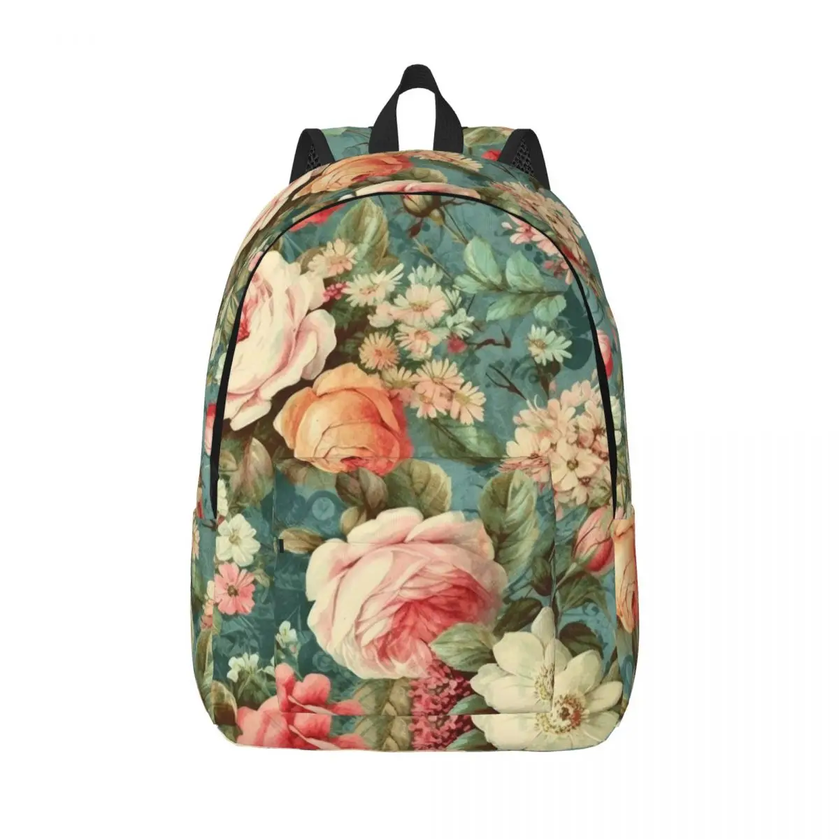 

Vintage Floral Pattern In Teal And Pink Blush Tones Student Backpack School Bag Hiking Travel Daypack Bookbag Shoulder Bags