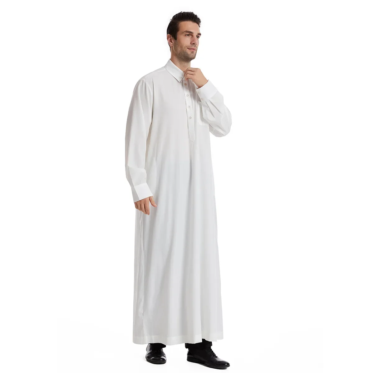 New Style Muslim Lapel Button Robes for Middle Eastern Turkish Men Dubai, United Arab Emirates Saudi Arabian Ethnic Muslim Robes