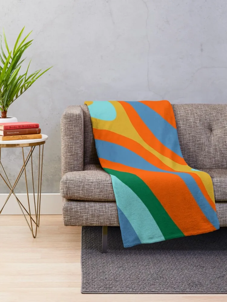 New Groove Colourful Retro Swirl Abstract Pattern Blue Orange Mustard Green Throw Blanket Soft Big Blankets