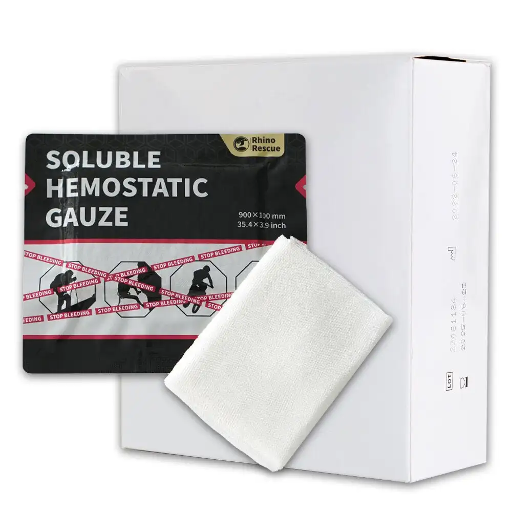 Rhino Rescue Soluble Z-Fold Tactical Gauze Hemostatic Trauma Wound Packing Gauze Emergency Bandage Dressing