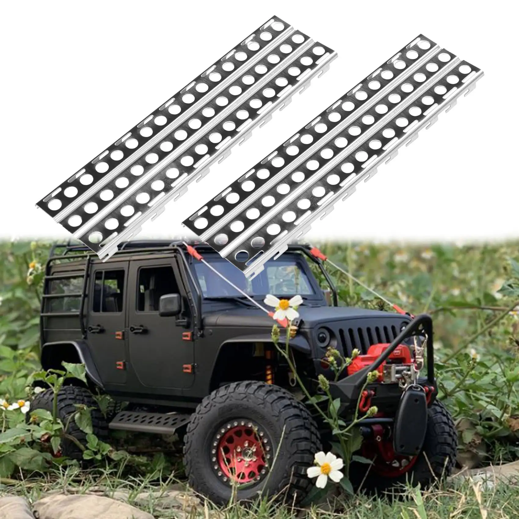 Papan tangga pasir baja tahan karat, 2 buah untuk Axial SCX10 TRX-4 D90 1/10 RC mobil Crawler