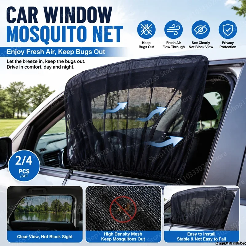 Car Window Mosquito Screen, Universal Stretch Mesh Net, Breathable Sunshade to Block Bugs, Keep Air Flowing for Most Vehicles