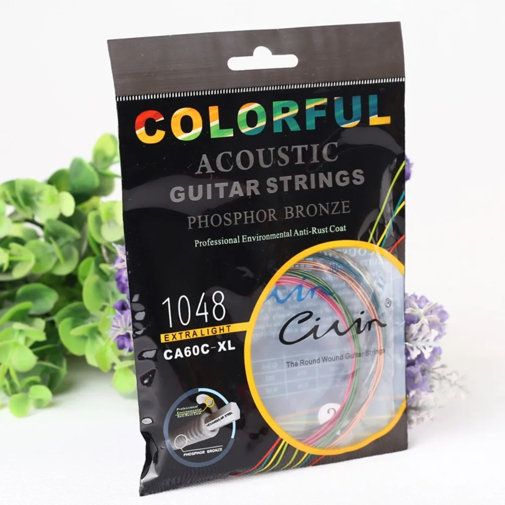 6Pcs/Set Rainbow Acoustic Guitar Strings Guitar Strings Colorful Electric Guitar Shoulder Strap Guitar Parts Universal