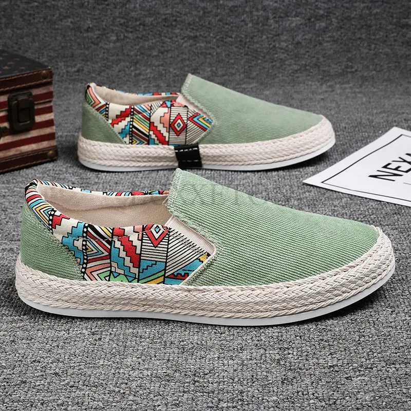 Men Canvas Shoes Ice Plush Warm Shoe Lazy Shoe Casual Shoes Slip-on Hemp Shoes Graffiti Espadrilles Men Footwear Flats