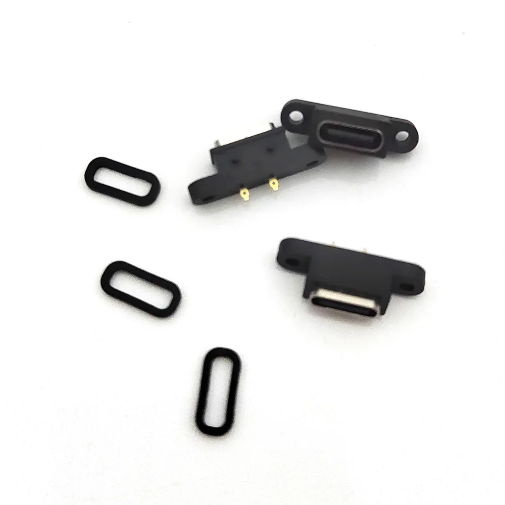 2pcs Type C 2-pin Waterproof Base Female Sockets With Dual Hole Waterproof Threaded Holes For Quick Charging Interface Adapter