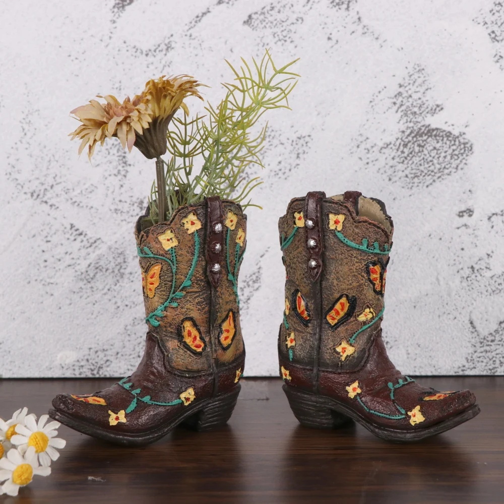 11.5cm Boot Shaped Small Vase Modern Home Decor Flower Bottle Table Decoration and Accessories Vintage Cowboy Boots Mini Vase