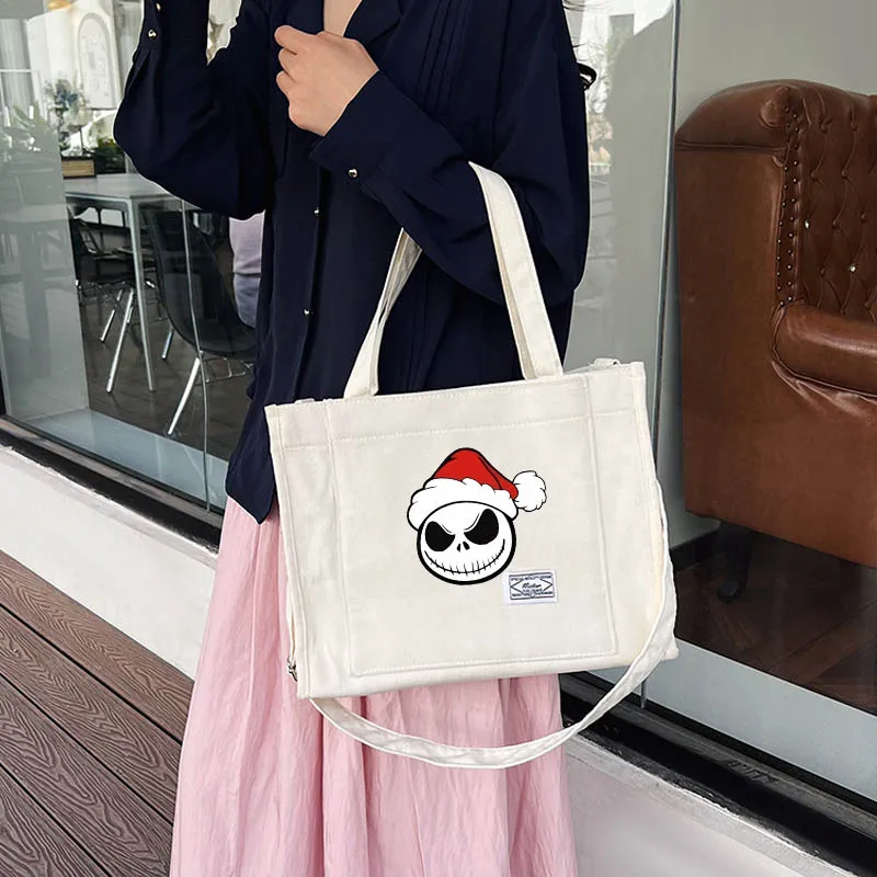 Cute Disney's The Nightmare Before Christmas Jack Sally Corduroy Shoulder Bag New Women Small Handbag Ladies Large Capacity Bags