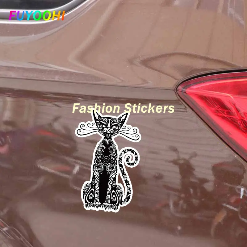 FUYOOHI Fashion Sticker Hand-painted Geometric Cat Car Sticker PVC Motorcycle Helmet Car Window Bumper Laptop Camper Decals