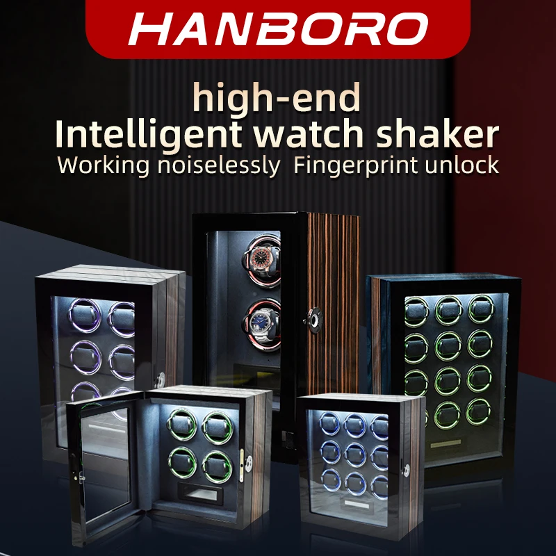 

HANBORO Biometric Watch Winder with Fingerprint Lock LCD Display & Ultra Quiet Motor for Luxury Automatic Watches