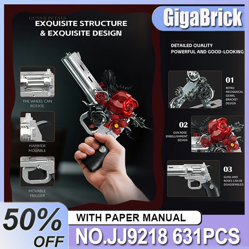 

IN STOCK JIESTAR JJ9218 Crafted Rose revolver Model Ornament Builing Blocks Puzzle DIY toy Gun Brick Children Toy Christmas Gift