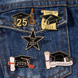 2025 Ggraduation Season Enamel Brooches Doctorial Hat Diploma Class Of 25 Design Pins For Student Gift