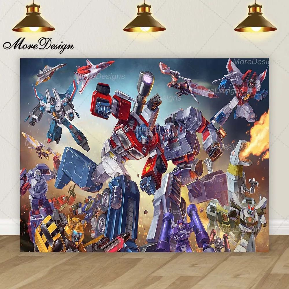 Transformatoren Cartoon Foto Achtergrond Jongens Verjaardagsfeestje Optimus Prime Autobots Vinyl Polyester Stof Achtergrond Banner