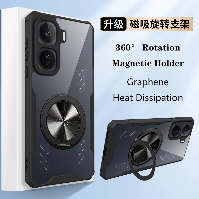 

Magnetic 360° Rotation Stand Cooling Case For VIVO IQOO NEO 11 10 9 9s Pro Plus Pro+ 5G Transparent Shockproof Cover