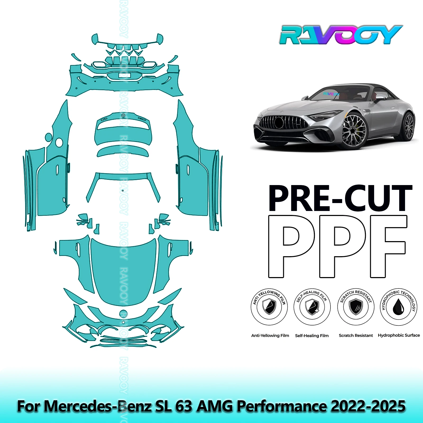 RAVOOY Precut TPU PPF Full Vehicle Clear Bra Stone Chip Guard EU UK For Mercedes-Benz SL 63 AMG Performance 2022-2025
