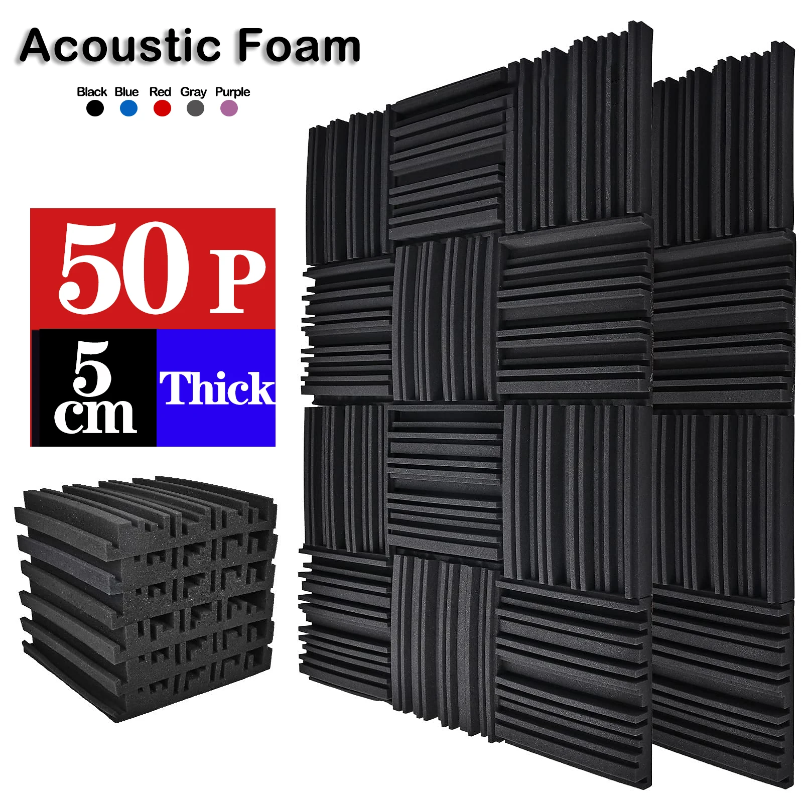 50Pcs 25x25x5cm Studio Acoustic Foam Panels Sound Creative Irregularity Soundproof Foam Sponge Pad Absorption KTV Room Wall