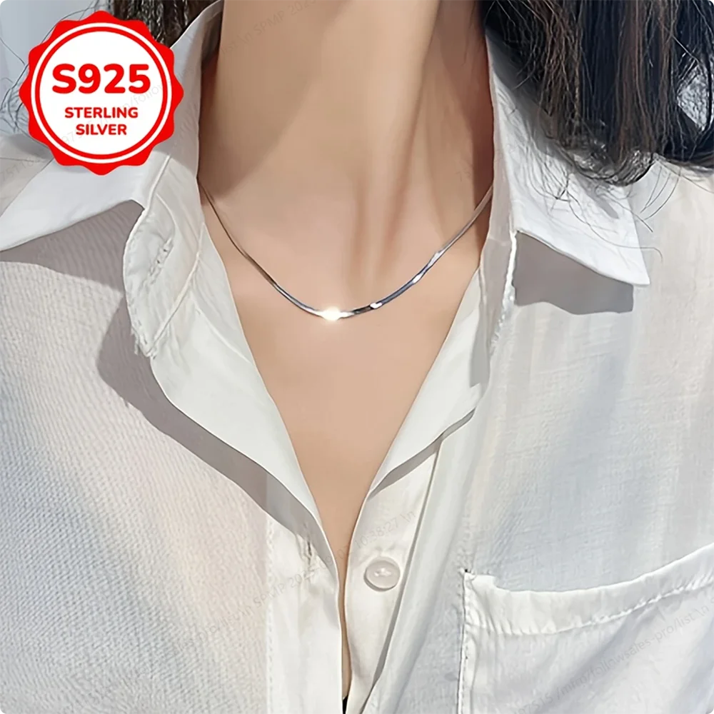 

925 Sterling Silver Delicate Blade Chain Necklace, 4mm, for Men and Women, a Gift for Collarbone Necklace, Wedding Jewelry