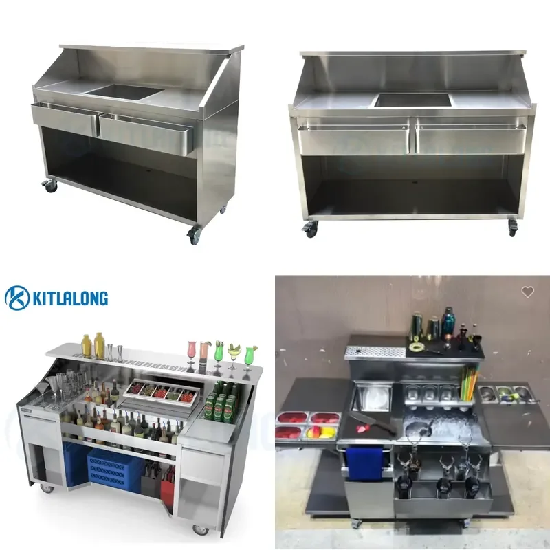 for Kittralon Custom British Stainless Steel Cocktail Bar Station Mobile Bartender Cart for Restaurant Hotel Food Shop New