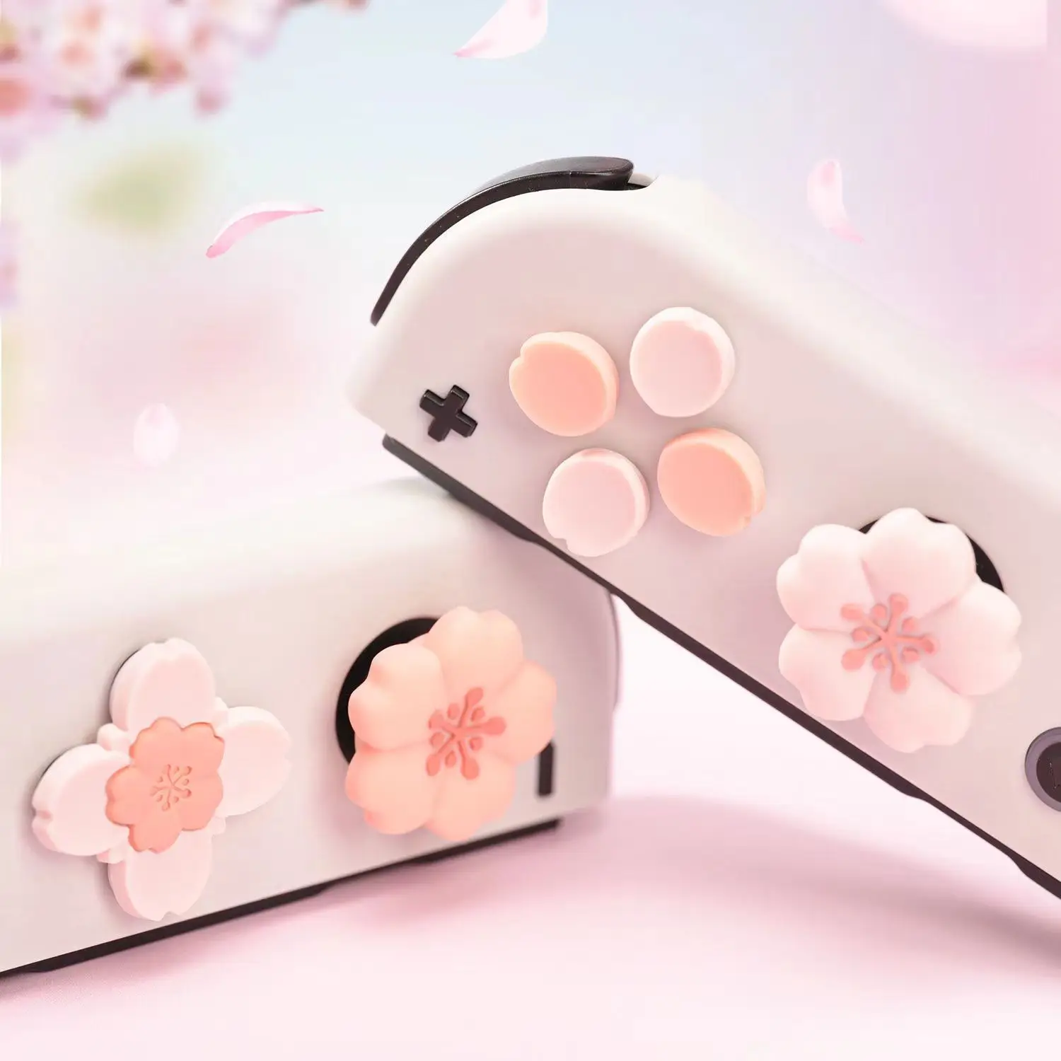 Różowe Silikonowe Nakładki na D-pad, Krzyżak, Przyciski ABXY i Klawisze Sakura do Switch 2/NS Oled Joy-con, Nakładki na Gałki Analogowe