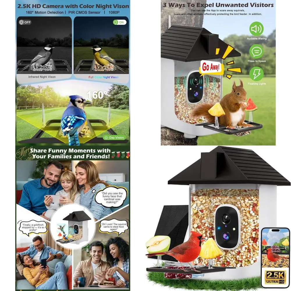 

Камера для наблюдения за птицами 5 МП 2.5K HD с ИИ, датчиком движения и ночным видением, идеально подходит для подарков или наблюдения за птицами