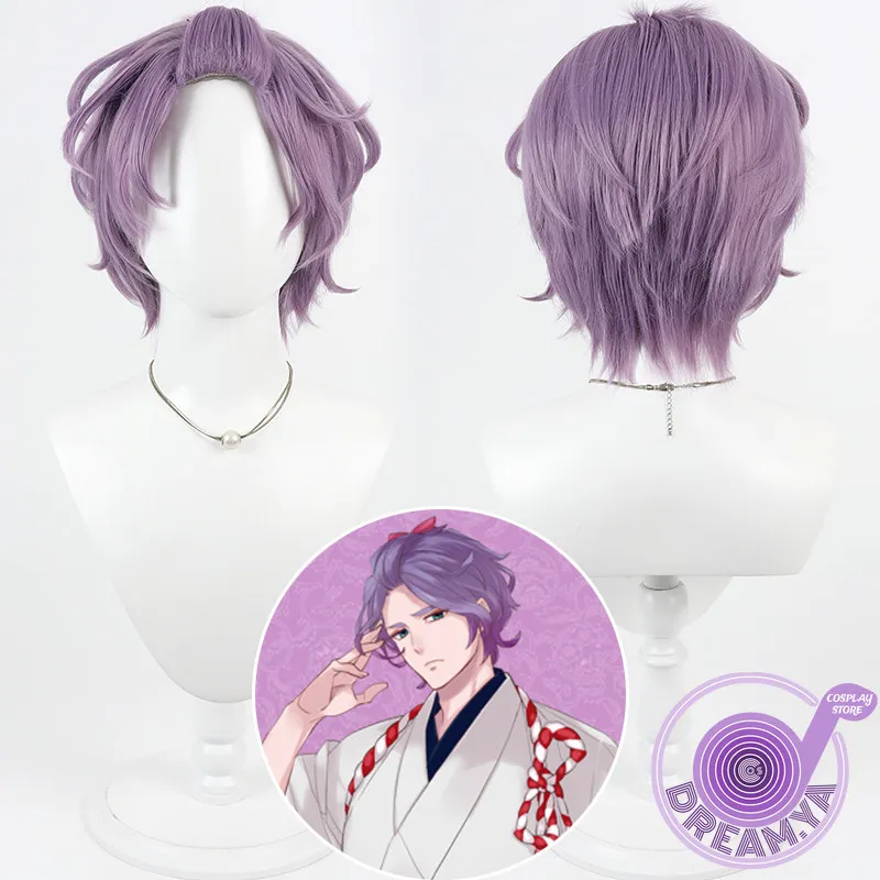 

Kasen Kanesada Cosplay Wig Touken Ranbu Puple Short Heat Resistant Synthetic Hair Halloween Party Role Play Carnival + Wig Cap