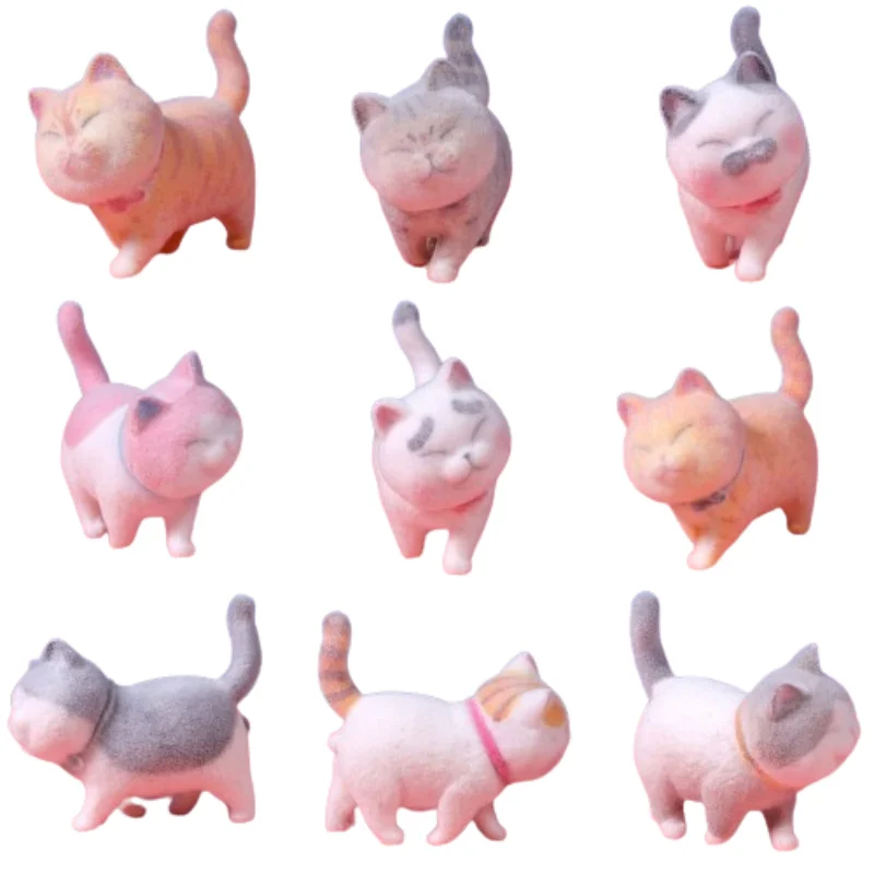 1pcs Cute Mini Animal Figurines Flocking Cat Doll Lovely Simulation Cat Gifts Home Decor Ornaments Crafts