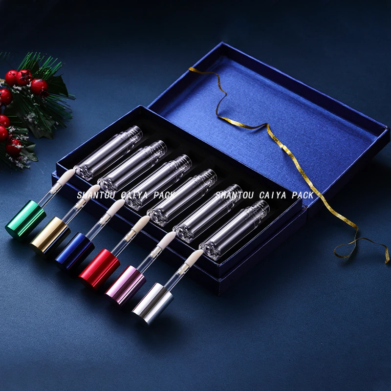 6PCS/SET Silver Gold Metallic Lipgloss Tubes 5ml Cosmetic Plastic Tubes Empty Lip Gloss Tube Christmas Gift Box Packaging