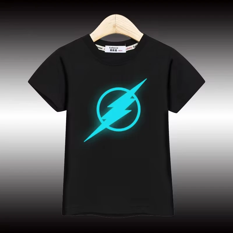 

3-14T Lightning Noctilucent T-shirt Children Summer Shirt Boys Students Short Sleeved Clothing