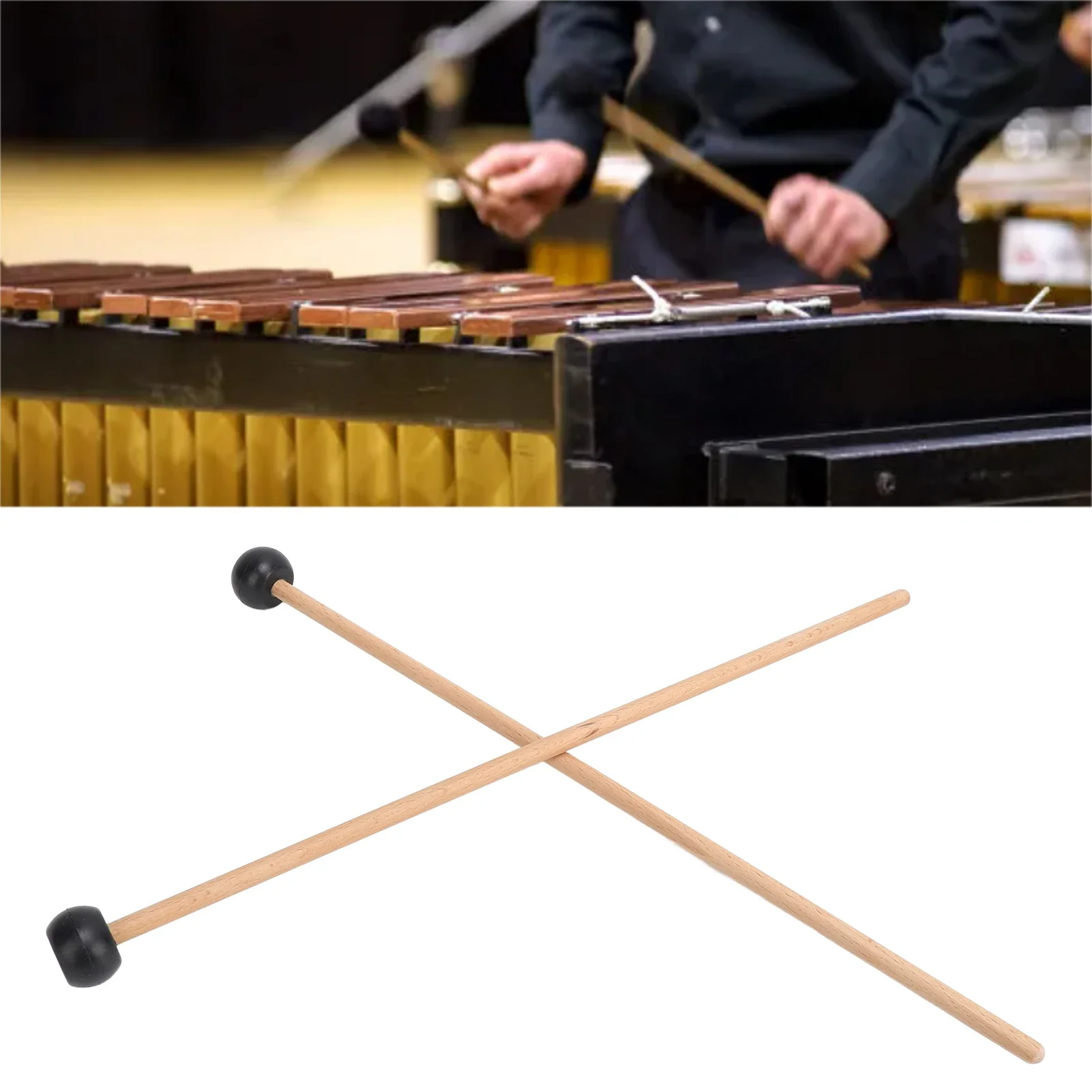 2PCS Glockenspiel Mallet Rubber And Solid Wood 16.5 Inch Long Tongue Drum Mallet