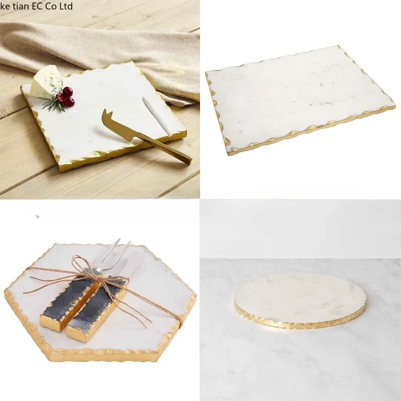 European style luxury gold edged natural marble tray Home Hotel Bathroom Storage Aromatherapy Perfume Jewelry Storage Tray