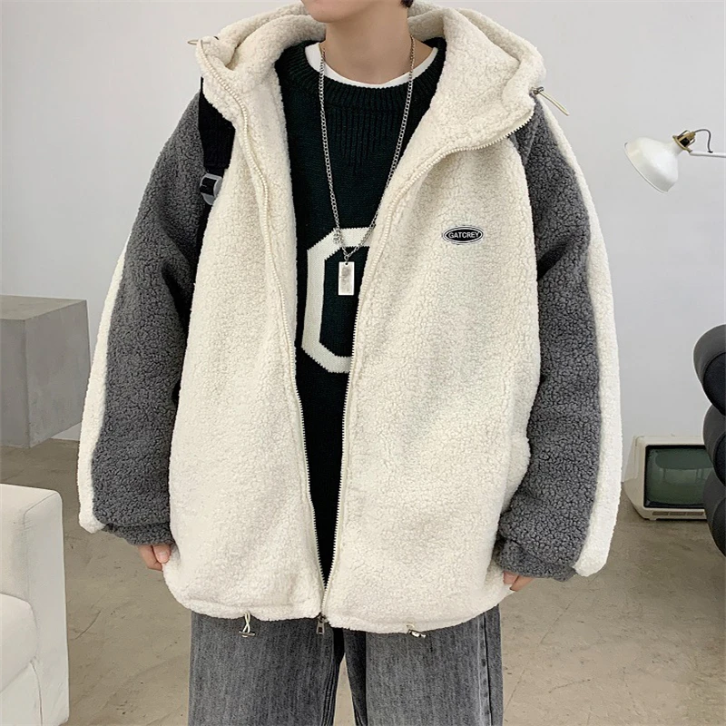 Winter Warm Men Coats Casual Polar Fleece Hooded Jacket Coats Comfort Loose Patchwork Coats Male Hoodies Outerwear 2022