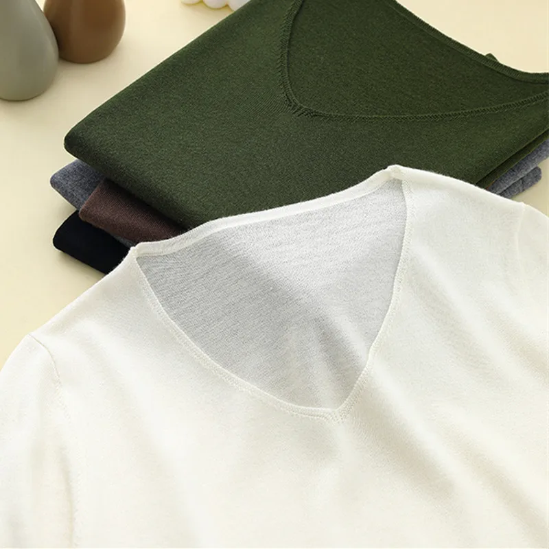 

Summer Women V-Neck Short Sleeve Sweater Female Loose Sweet Fashion Thin Tops High-end Female Solid Lyocell Short Sleeve T-shirt