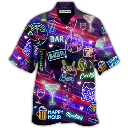 2023 Men's Hawaiian Shirts Party Beer Harajuku Oversized Shirt Fashion Printed Short-sleeved Beach Top Tee Clothing Camisa