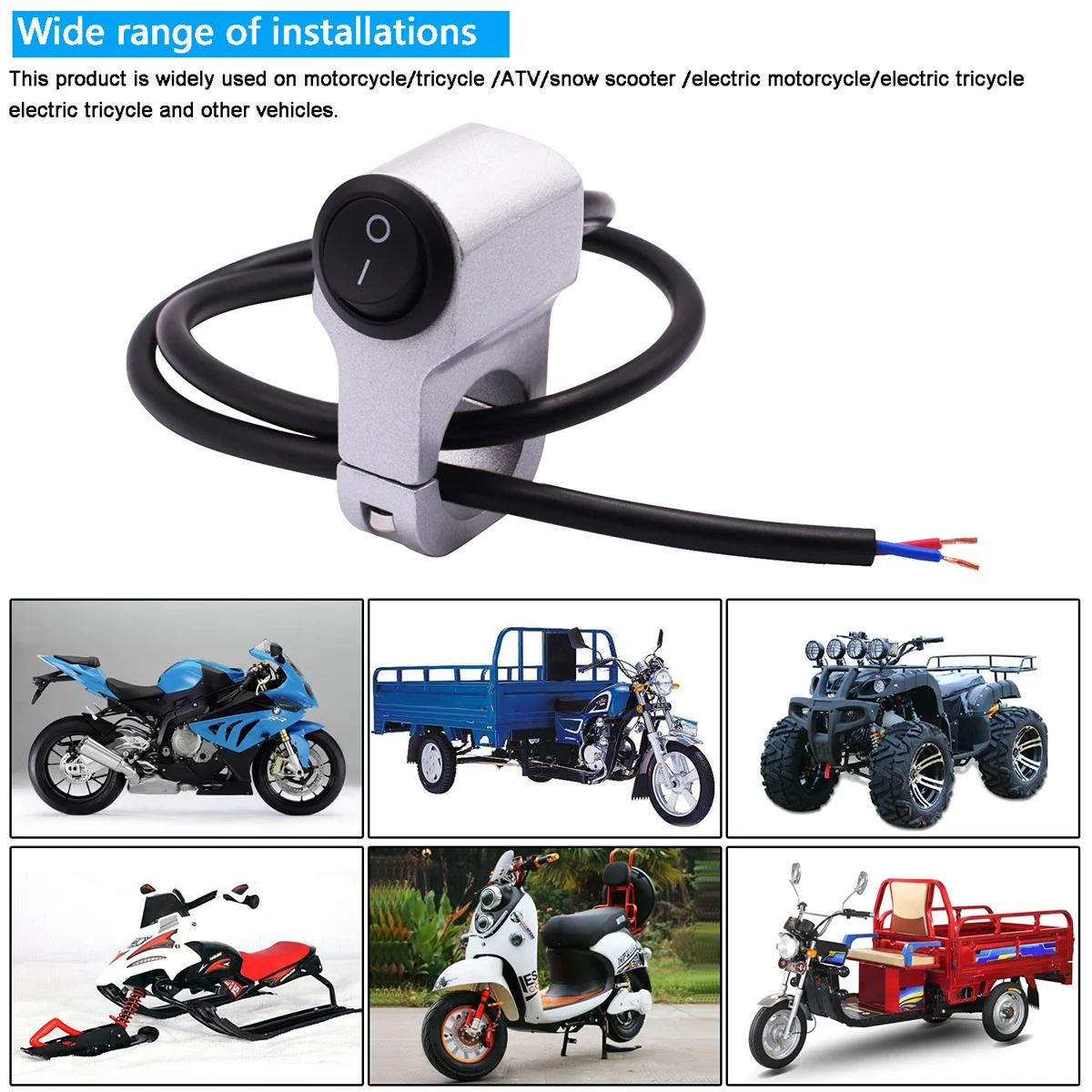 

Motorcycle Waterproof Switch 12V 2.2cm Handlebar Mount Headlight Button for Atv Tricycle Snow Scooter on Off Function