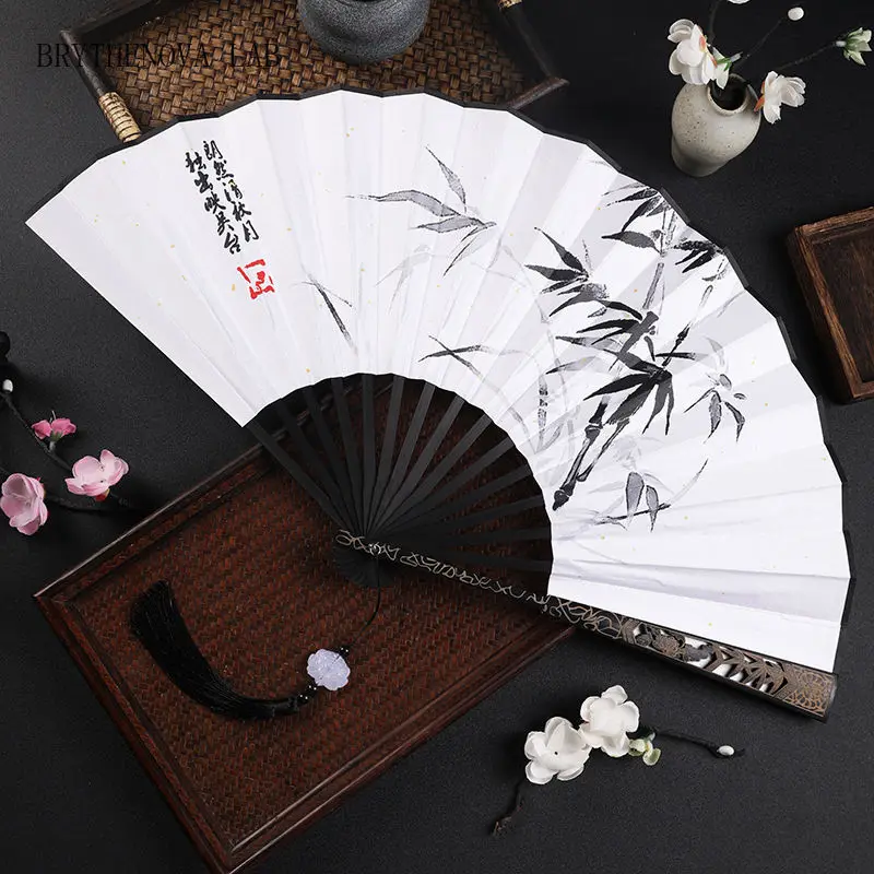 Man Ancient Style Hanfu Props Folding Hand Fan Girl Chinese Dance Folk Performance Portable Fan Bamboo Ribs Cloth Decorative
