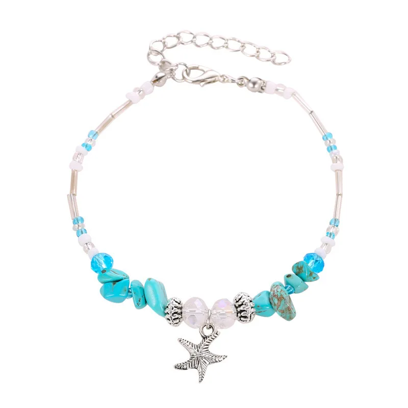Bohemian Multi Layered Beads Ankle Bracelet for Women Leg Golod Color Chain Blue Evil Eye Pendant Anklet Summer Jewelry H431