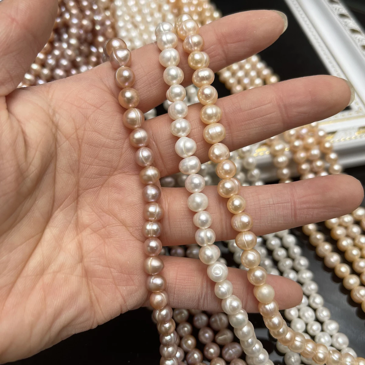 

6-7mm Natural Freshwater Pearl Near-round Orange Purple Spacer Bead Jewelry Make DIY Necklace Earring Bracelet Accessory Women
