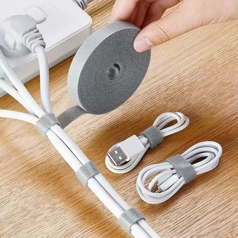 Organisateur de câbles 1/5M, gestion des câbles, ruban enrouleur de fils, attaches de gestion de câbles pour écouteurs, souris, iPhone, Xiaomi, Samsung
