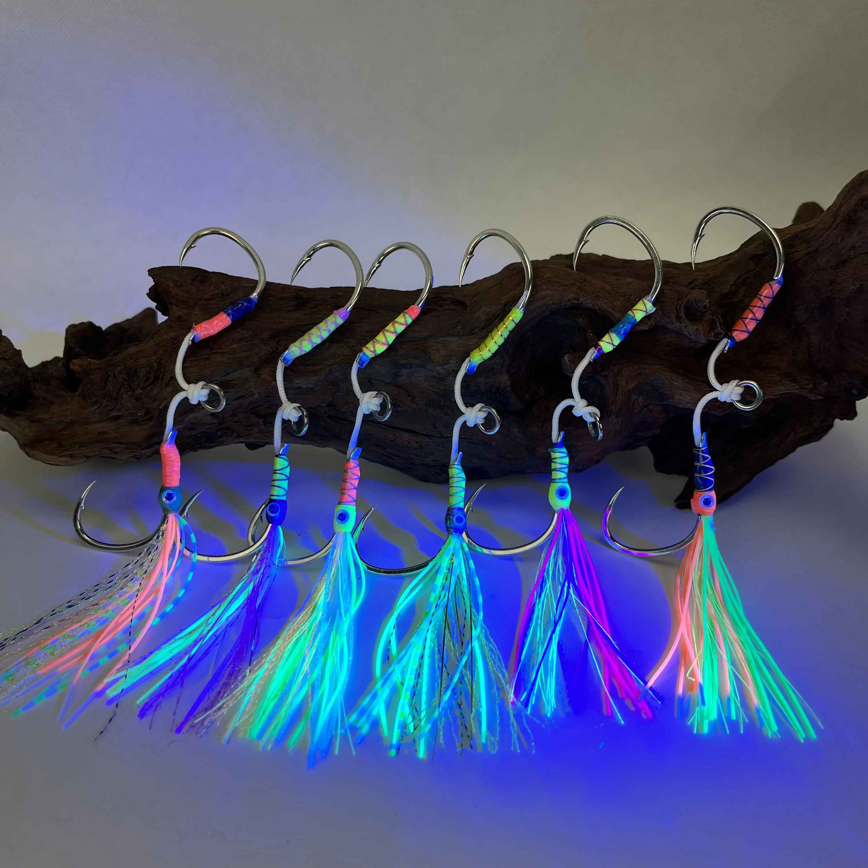 OBSESSION 5pairs/lot Double Assist Fish Eyes Hooks Jigging Trolling Deepsea Metal Jig High Carbon Steel  Fishing Pike Fishhooks