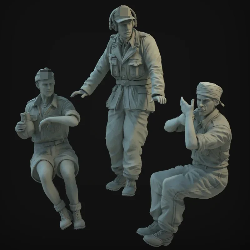 1/35 Resin Soldier Model Modeling Dak Tank Soldier Suit 3 People GK Micro Minified Statue Unassembled and Unpainted DIY Toys