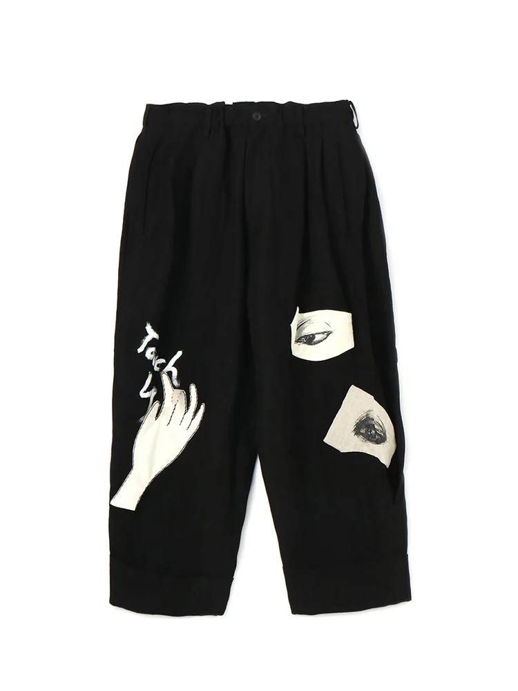 Mysterious Eyes and hands patch design pants Unisex Japan design style men pants Elastic waist man\'s clothing Owens trousers