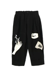 Mysterious Eyes and hands patch design pants Unisex Japan design style men pants Elastic waist man's clothing Owens trousers