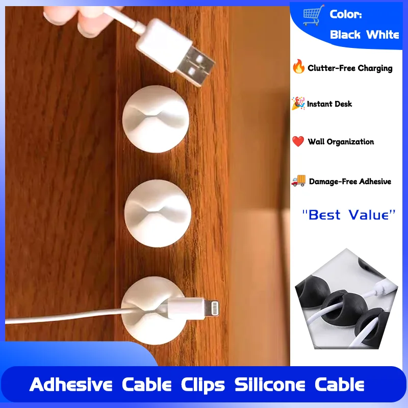 

Wall Charging Cord Earphone Line Mous Management USB Data Cable Holders Adhesive Cable Clips Silicone Cable Organizer Desktop