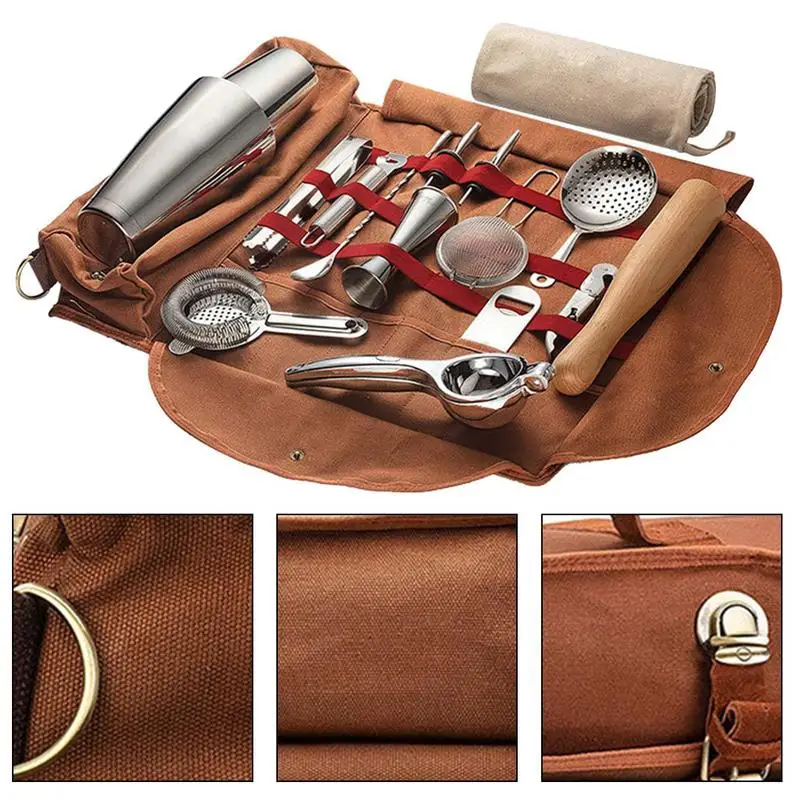 New Portable Bar Canvas Tool Bag Professional Bartender Travel Bag Cocktail Shaker Wine Set Storage Bag Canvas Tool Bag