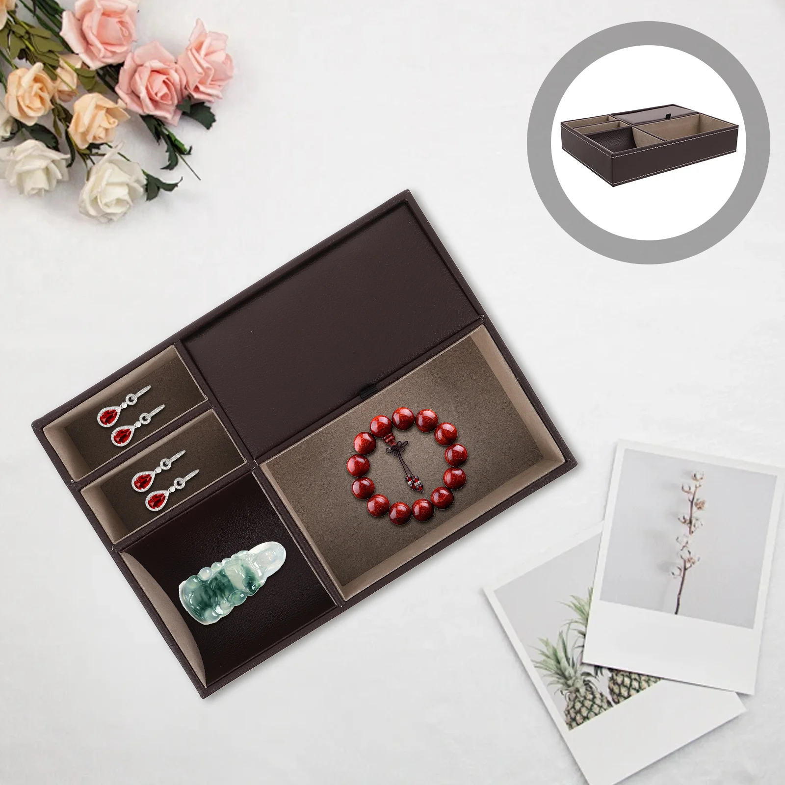 

Vintage Jewelry Organizer Box Square Compartments for Necklaces Rings Watches Desk Storage Large Capacity Box Jewelry