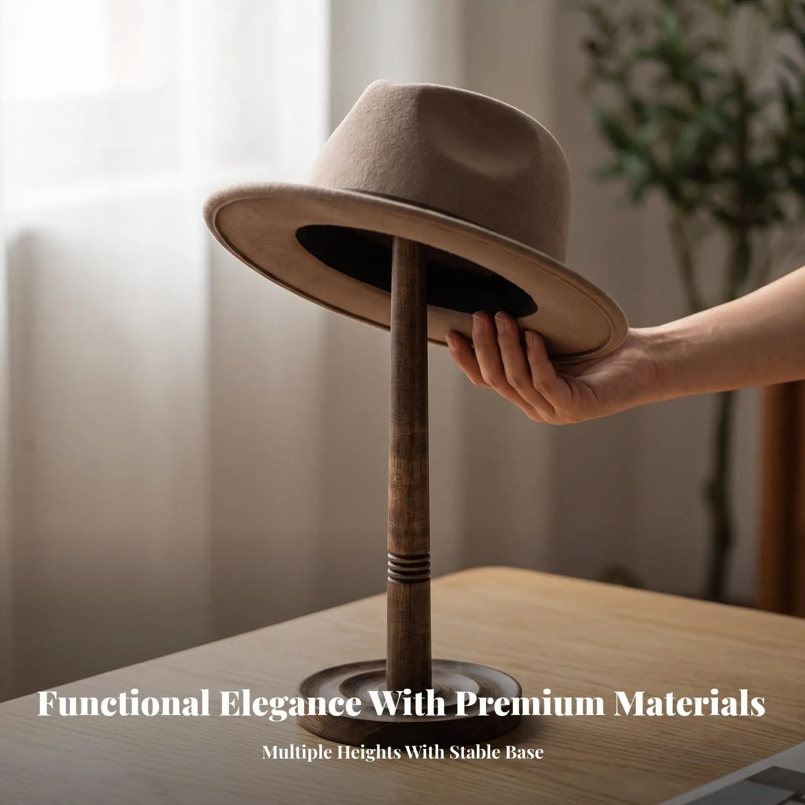 Freestanding Tabletop Hat Rack Compact Wooden Hat Display Stand Long-Lasting