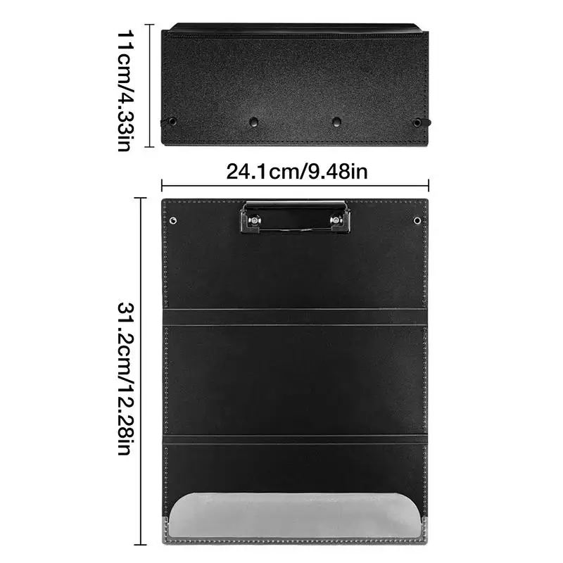 간호사용 접이식 클립보드, 학생용 경량 클립보드 폴리오, 3 중 포켓 클립보드, 24.1cm, 9.48 인치, 검정색