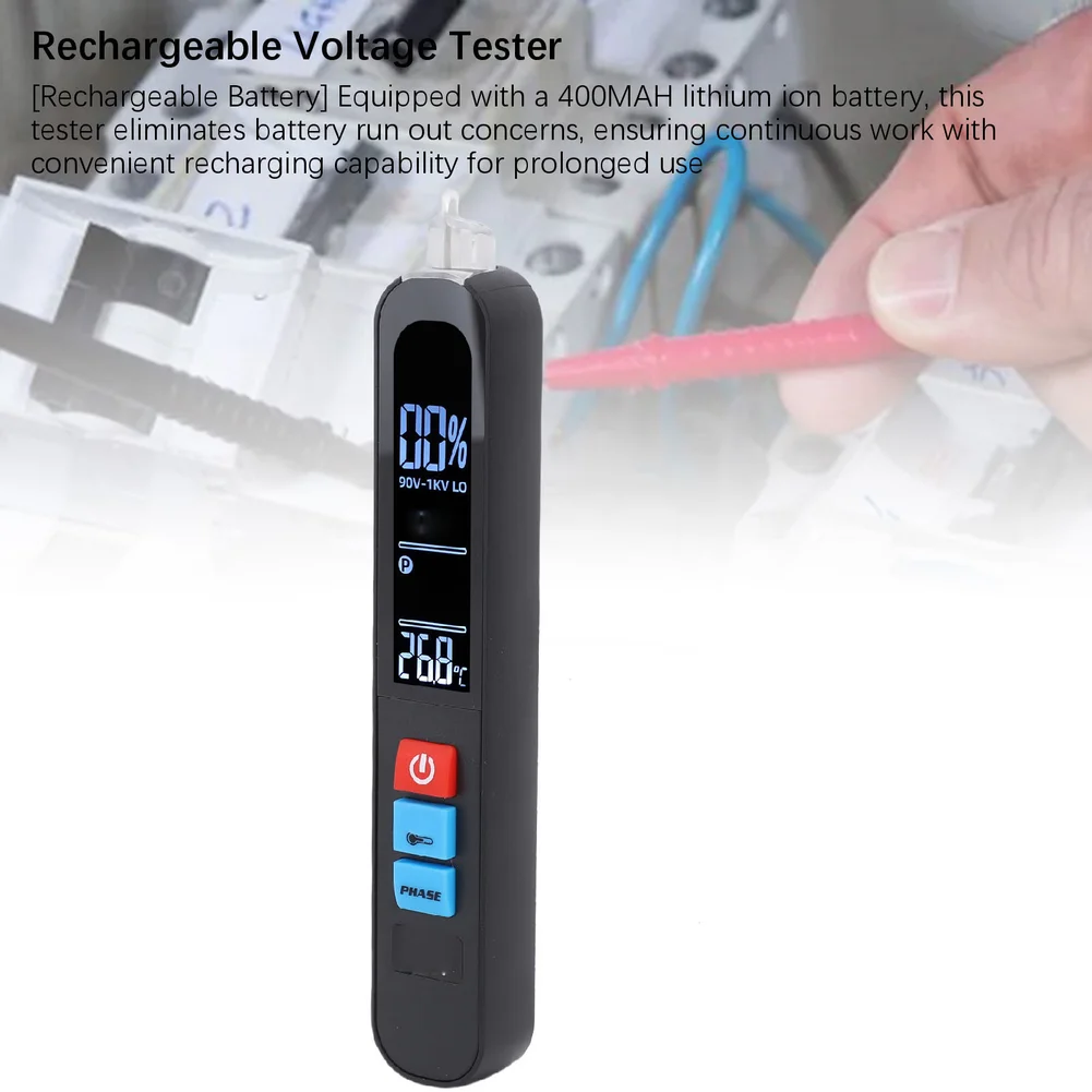 AVX1 Voltage Tester Non-Contact AC Detector with Three-Phase Rotation L/R Indicator 6 Detection Ranges ABS Body