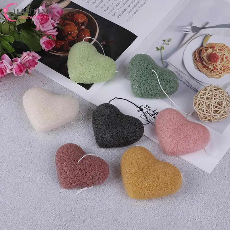Hartvormige Peeling Reinigen Konjac Spons Natuurlijke Konjac Konnyaku Bladerdeeg Gezicht Wassen Spons Esponja Make Konjac 1Pc
