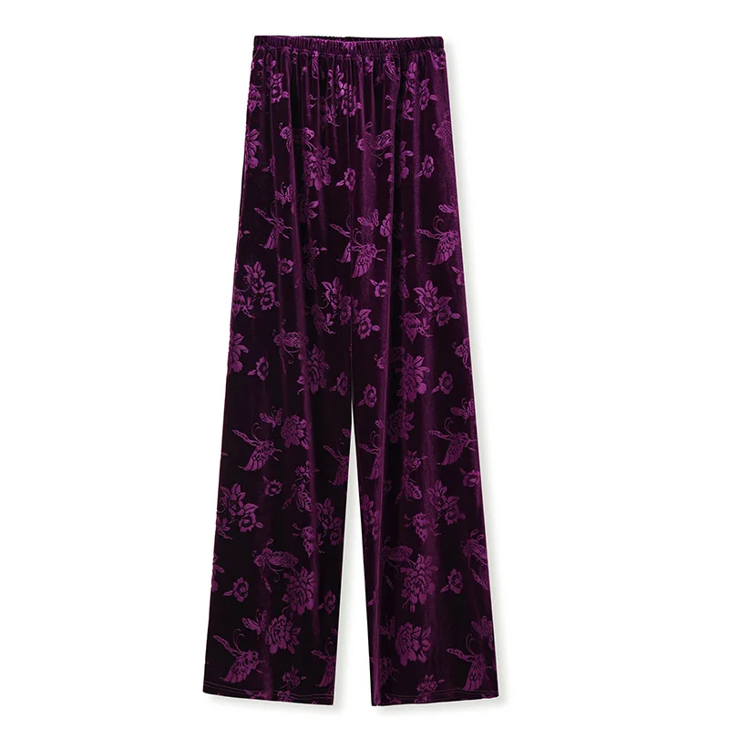 Spring and Autumn New Chinese Style New Elegant Elastic Waist  Wide Leg Pants Jacquard Casual Design Loose Long Pants Female S-L